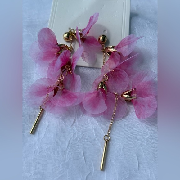 Pink Floral Dangle Earrings Romantic Party Jewelry Silver - Picture 12 of 12